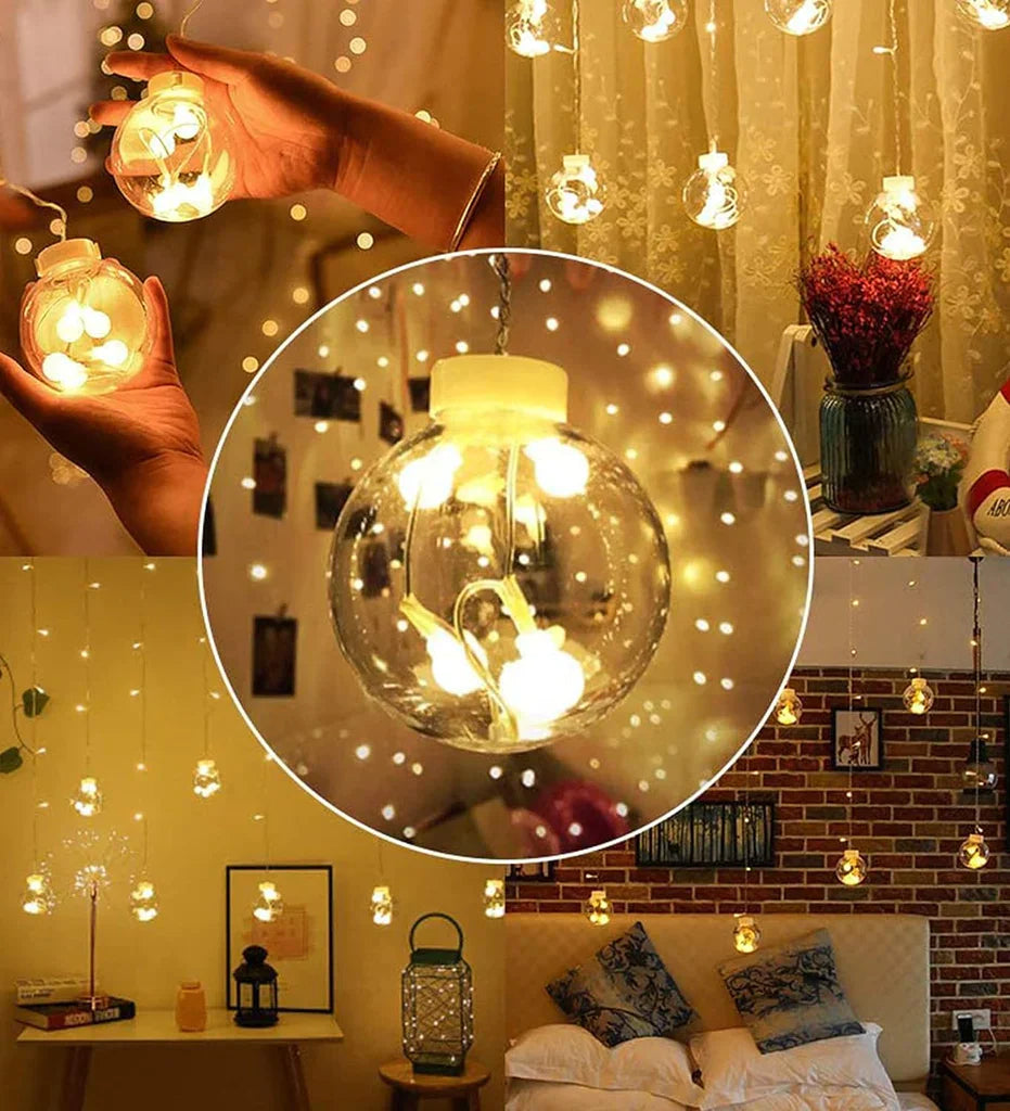 12  Wish Balls Window Curtain String Lights with 8 Flashing Modes Decoration for Home Decoration, Diwali & Wedding LED Christmas Light Indoor and Outdoor Light ,Festival Decoration (Plastic, Warm White) - Bhavnagar Deodap