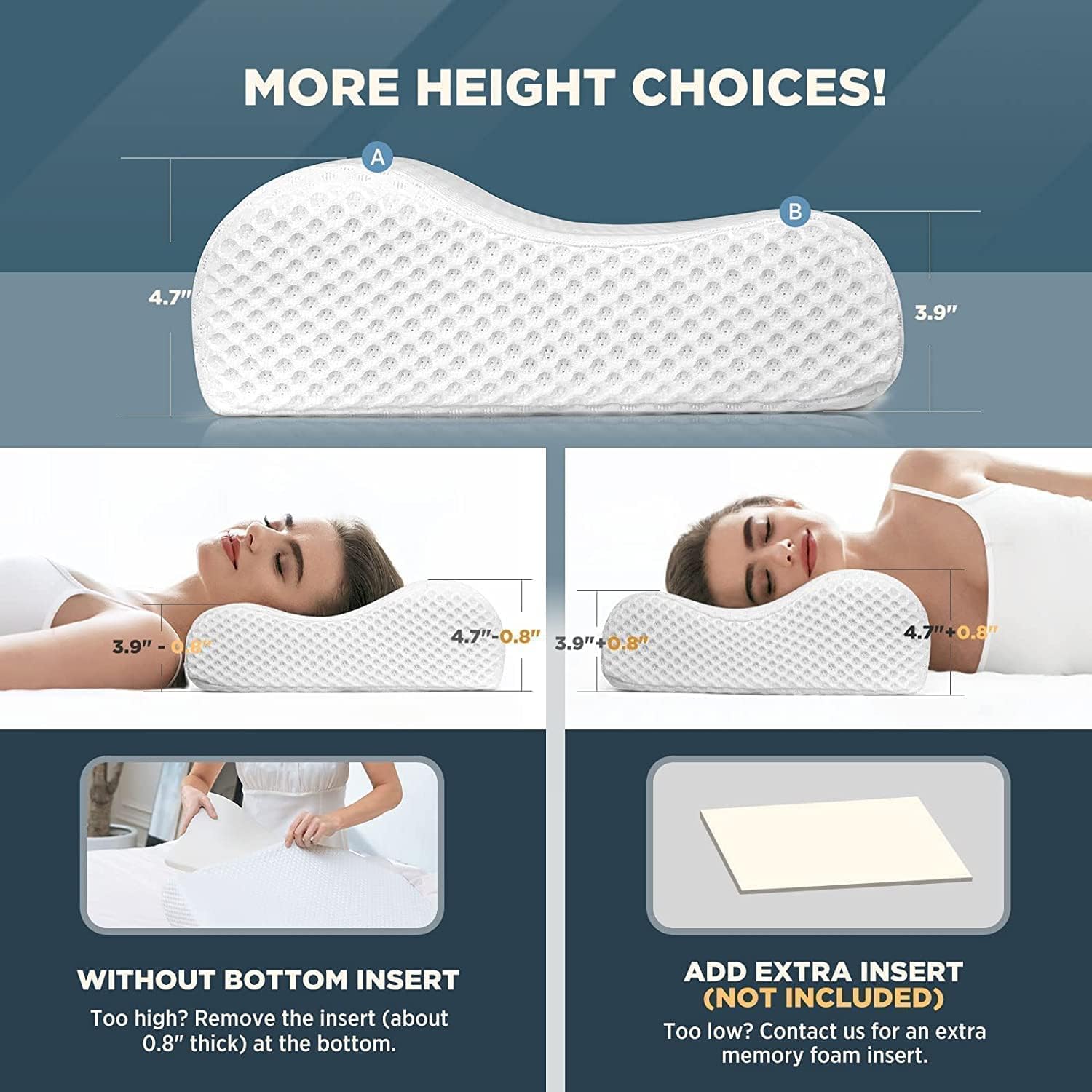 Memory Foam Pillow for Sleeping,Orthopedic Pillow for Neck Pain, Support for Back,Stomach,Side Sleepers, with Breathable Zip Cover (19X12X4INCH) (White)