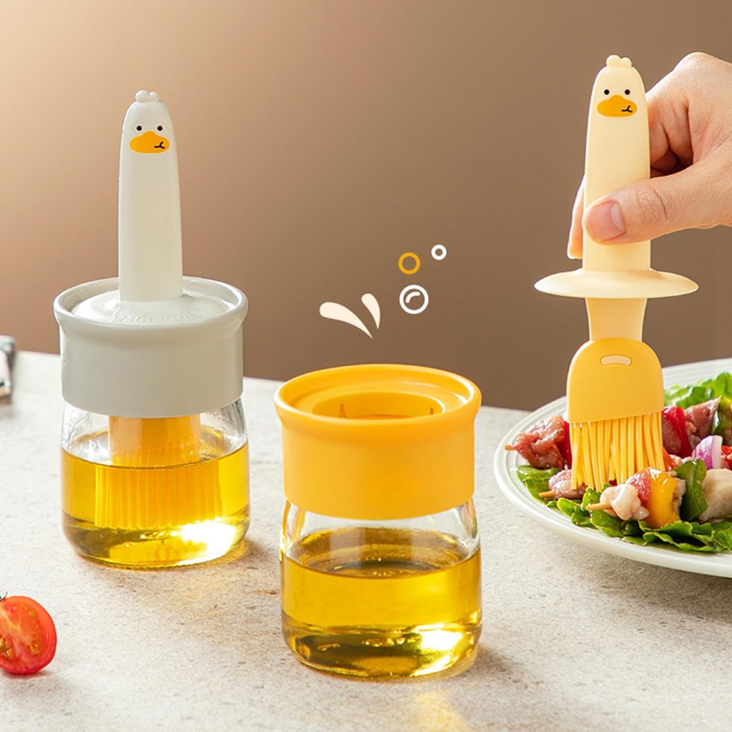 2 in 1 Oil Dispenser Bottle with Silicone Basting Brush (1 Set) - Bhavnagar Deodap