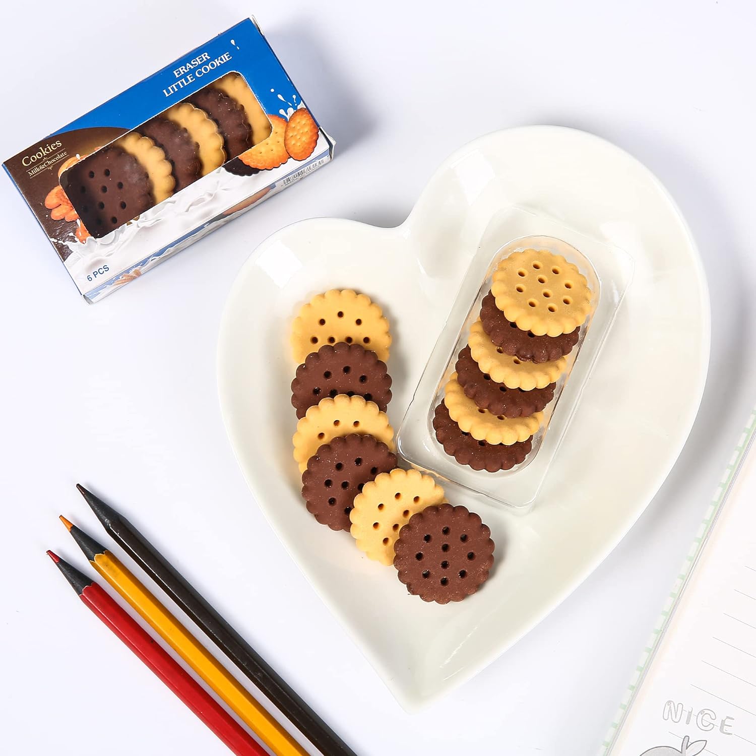 Pack of 6 Erasers Erasers Stationery School Rubber Schools Sketches Office Sign Kid Party Favour Gift Toy Gift Creative Christmas Birthday Gift in Shape Biscuits (6 Pcs Set) - Bhavnagar Deodap