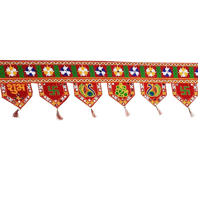 Red Traditional Toran with Zari work Hanging for Home -multidesign 35x - Bhavnagar Deodap