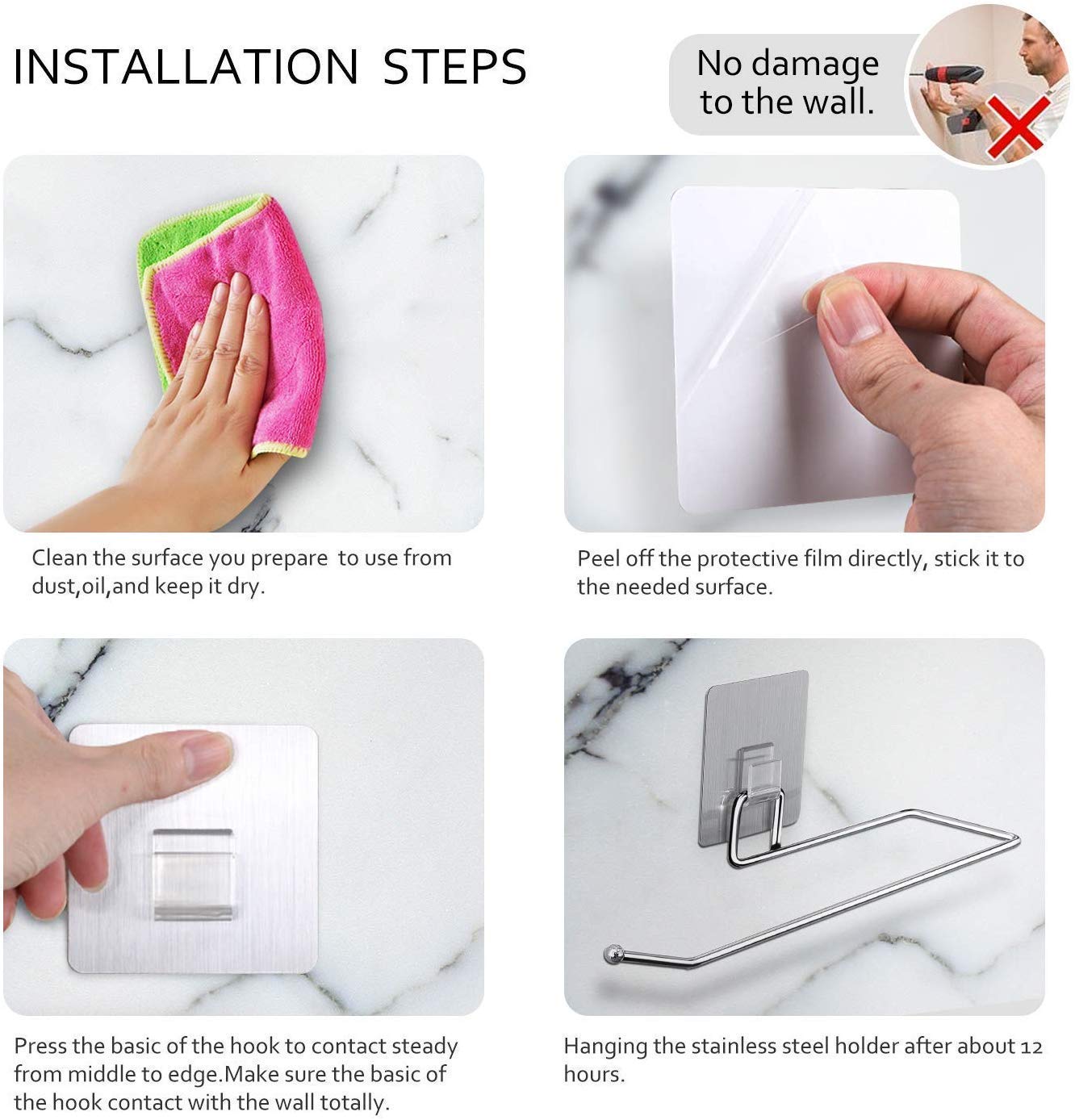 Stainless Steel Drill Free Self-Adhesive Paper Roll Holder Tissue Paper Stand Towel Bar Hanger Kitchen Towel Holder for Kitchen Bathroom Toilet (Pack of 1) - Bhavnagar Deodap