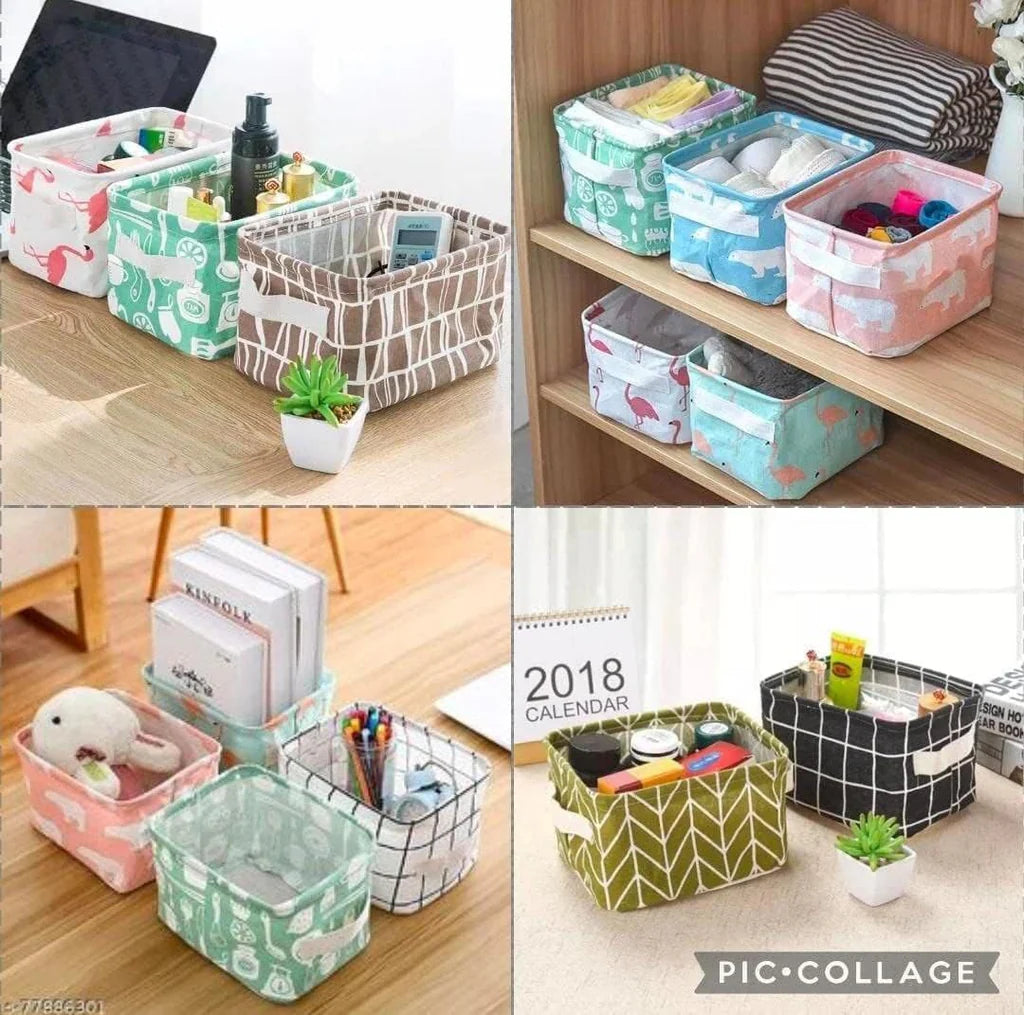 Foldable Multipurpose Storage Box Small Canvas Fabric Organizer Baskets - Bhavnagar Deodap