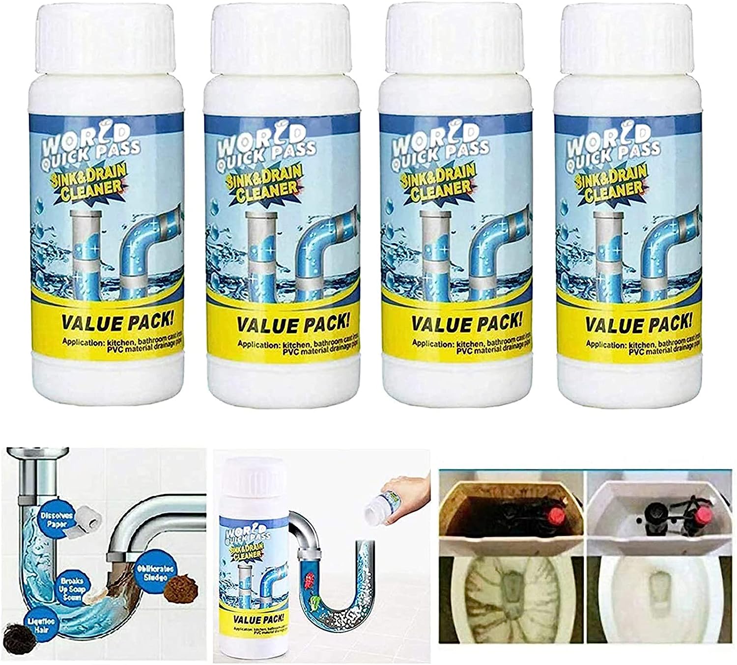 Powerful Sink and Drain Cleaner, Portable Powder Cleaning Tool Super Clog Remover Chemical Powder Agent for Kitchen Toilet Pipe Dredging (110 Gm) - Bhavnagar Deodap