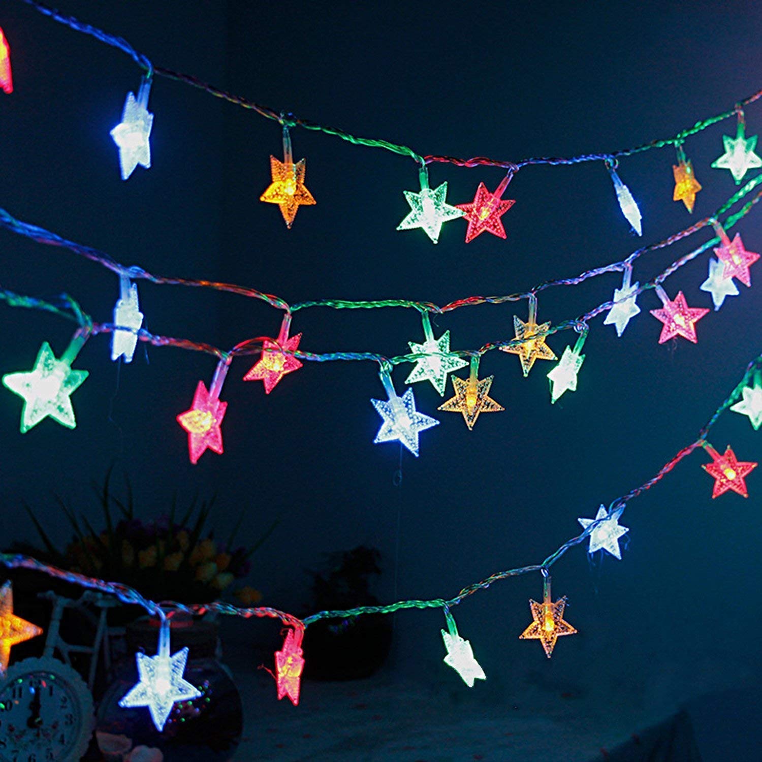 28 LED / Star 3.9 Meter Star Shape Led Light Battery Operated with Flashing Modes for Home Decoration, Kids Room, Waterproof Diwali & Wedding LED Christmas Light Indoor and Outdoor Light ,Festival Decoration (Multicolor Battery Not Included 3.9Mtr) - Bhavnagar Deodap