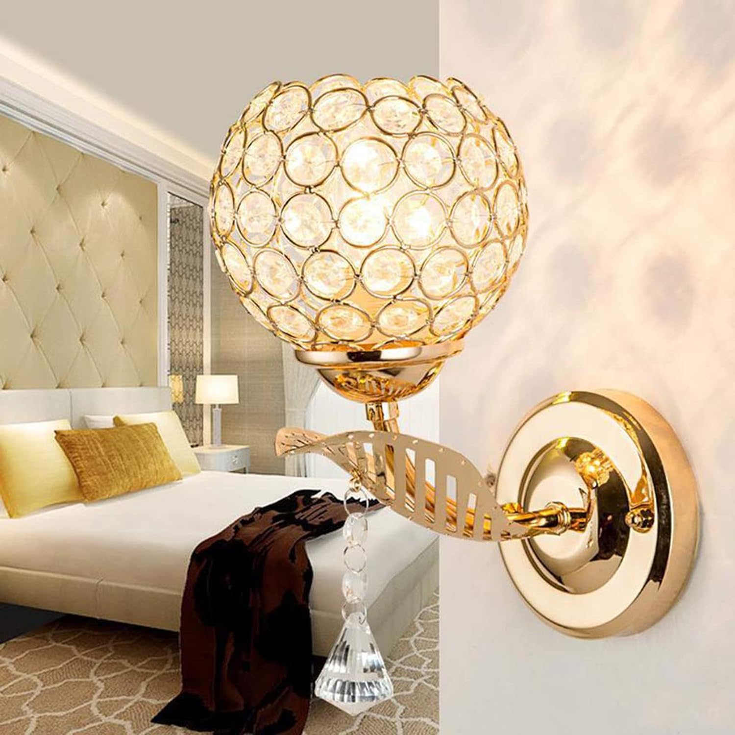 Modern Style Crystal Wall Light Living Room Corridor Balcony Lamp Wall Sconce Crystal Light Compatible with Home Ligting, Wall Art Light Round Modern Bedside Wall Ligs Dining Room Hallway Lig Fixture with E27 Socket (Bulb NOT Included) - Bhavnagar Deodap