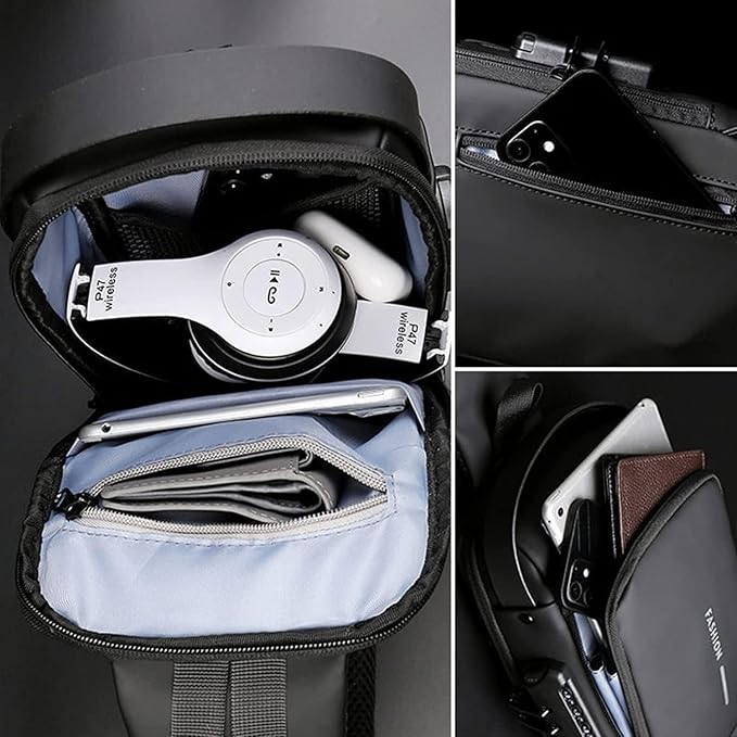 Crossbody Sling Bag For Men Women, Anti-Theft Fashion Chest Bag with USB Charging Port, Messenger Bags, Waterproof Casual Shoulder Bag