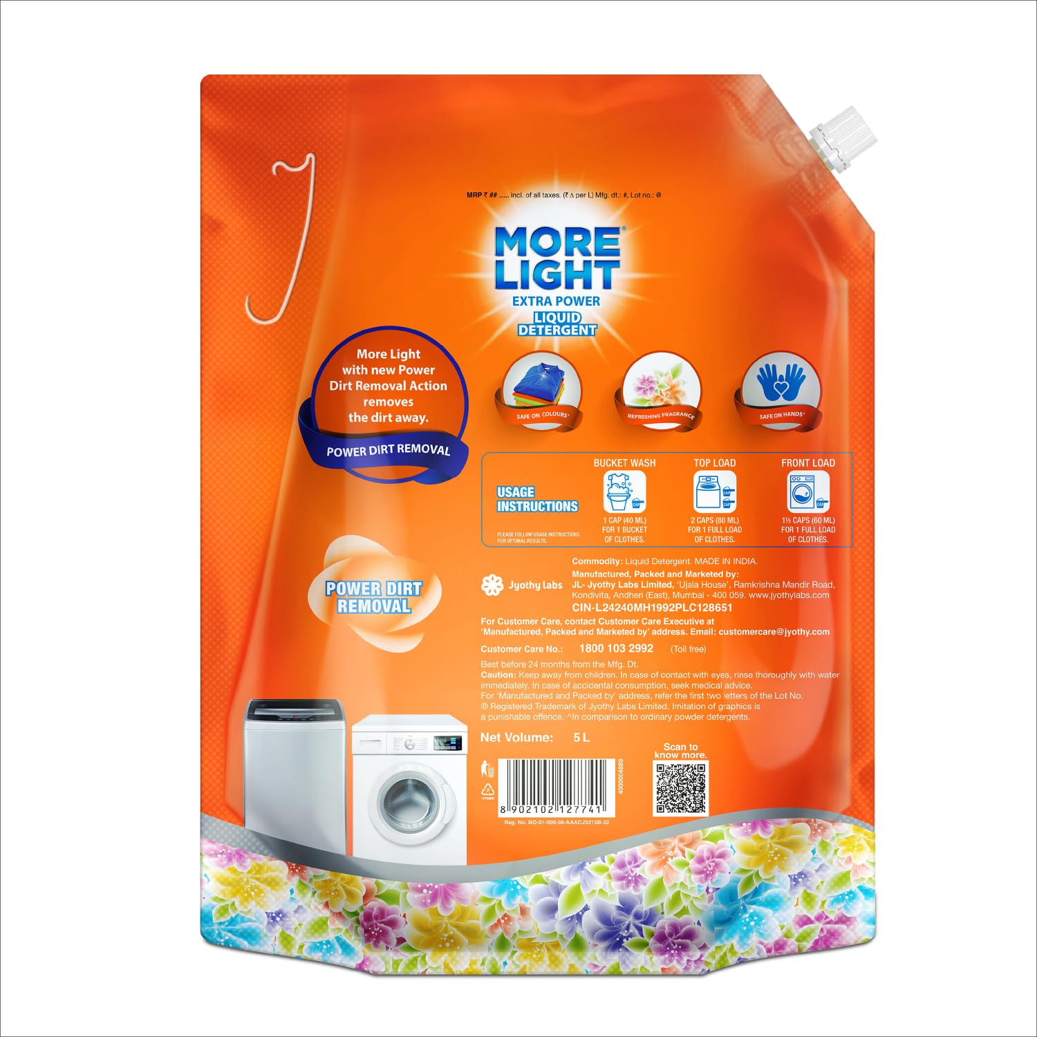 Laundry Liquid Detergent with Refreshing Fragrance for Bucket Wash, Top Load & Front Load Machines
