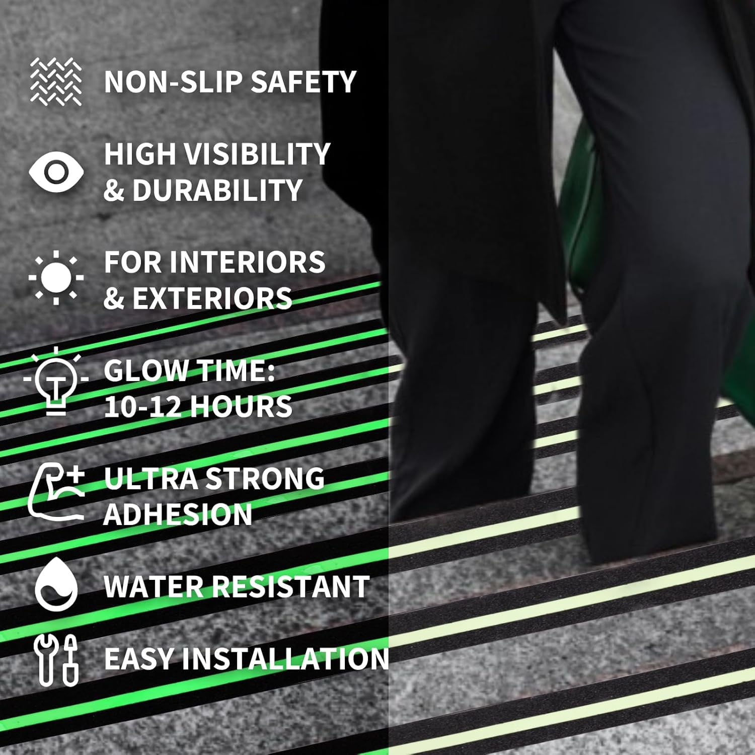 Anti Slip Grip Tape, Non-slip Traction Tapes with Glow in the Dark Reduce the Risk of Slipping for Indoor or Outdoor Stair Tread Step and Other Slippery Surfaces - Keeps You Safe, 2 Inch x 10Feet