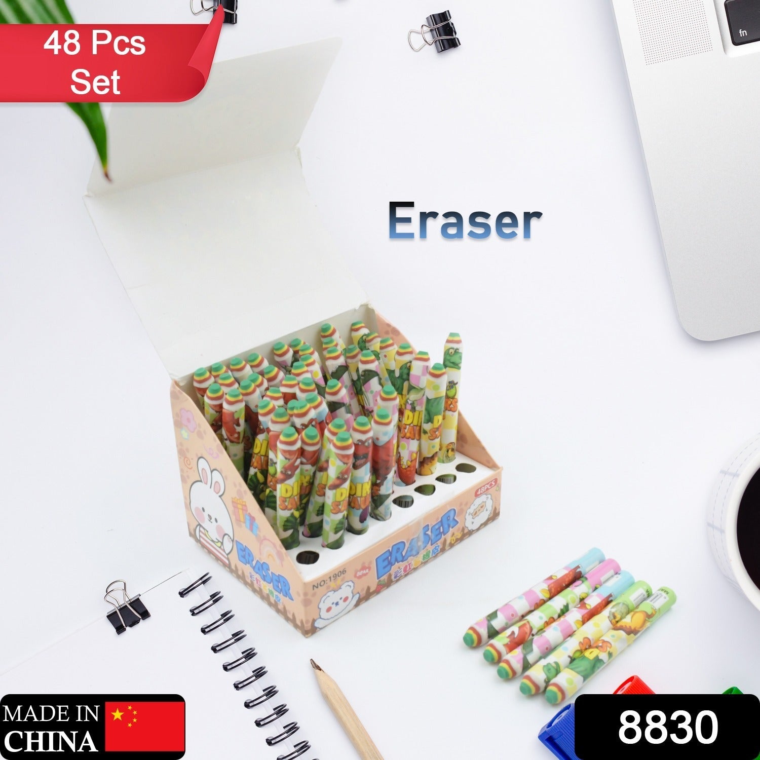 Fancy Erasers for Kids in Different Shapes – Rainbow Erasers, Stationery Gift for Kids Pencil Shaped Eraser for Children School Kids/Birthday Return Gift for Children (48 Pcs Set) - Bhavnagar Deodap