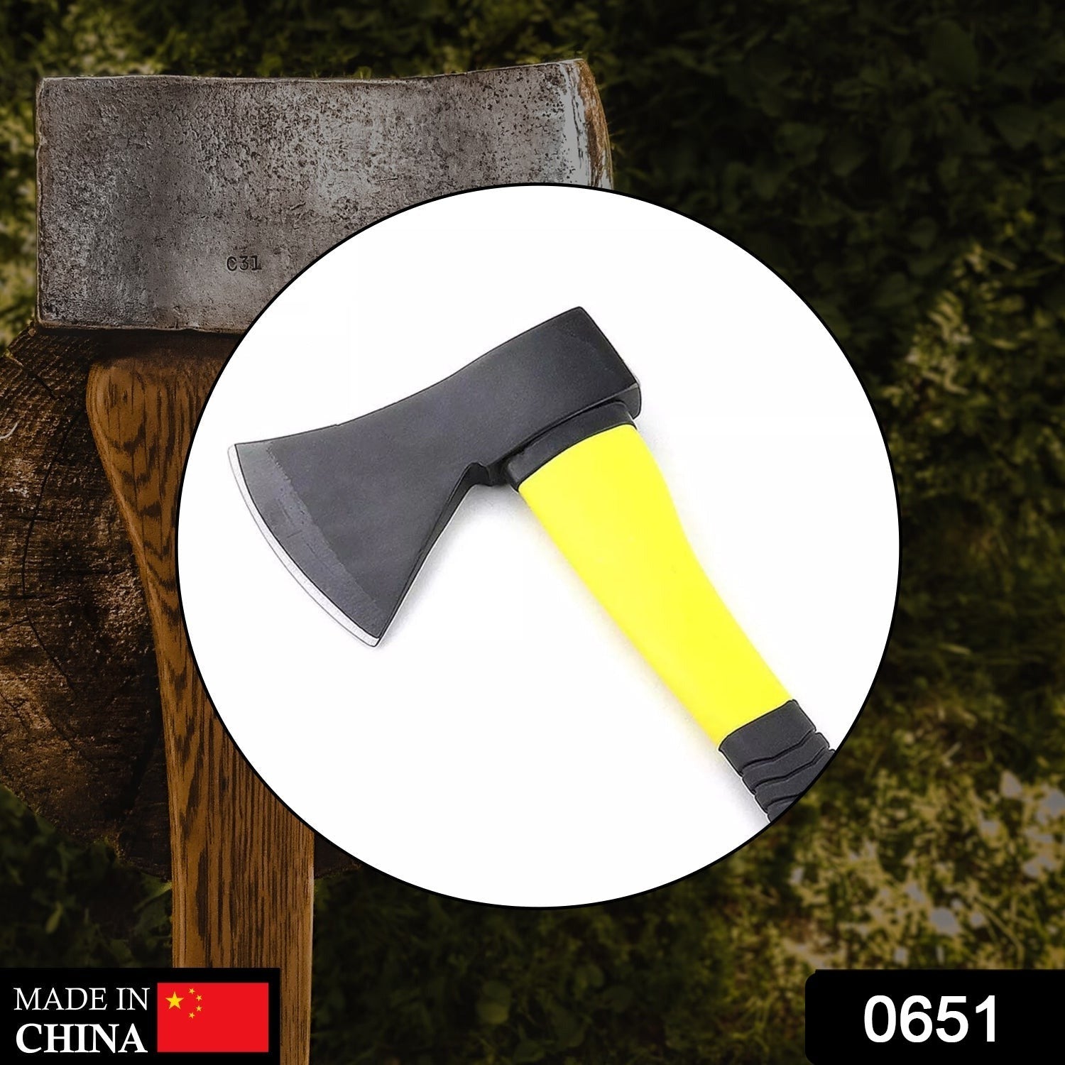 Fiberglas's Body Rubberised Handle Wood Cutting Axe - Bhavnagar Deodap