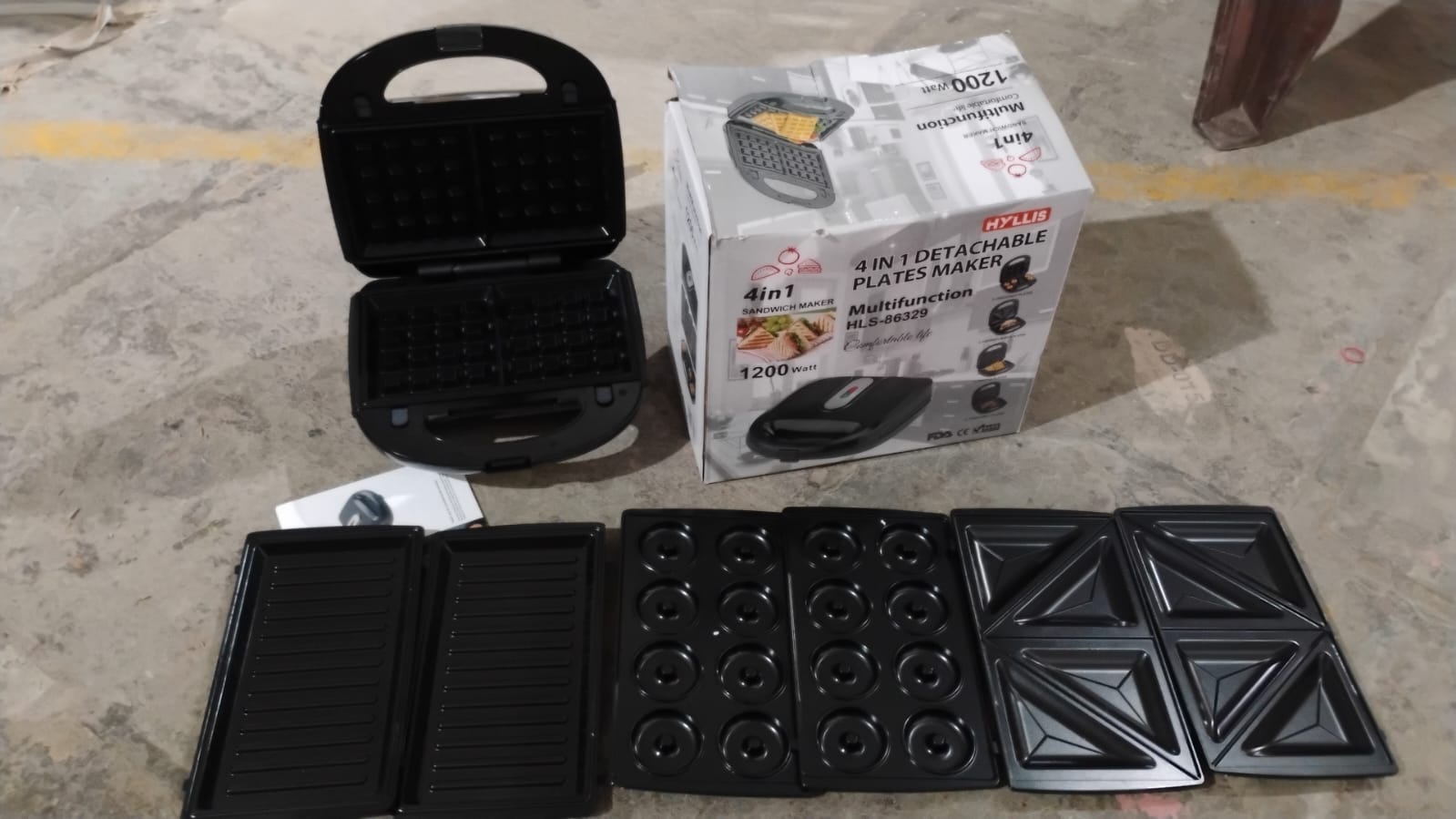 4 in 1 Sandwich Maker Multifunctional with Non-Stick Interchangeable Plates (1 Set / 1200w / With 2 PIN Plug Converter) - Bhavnagar Deodap
