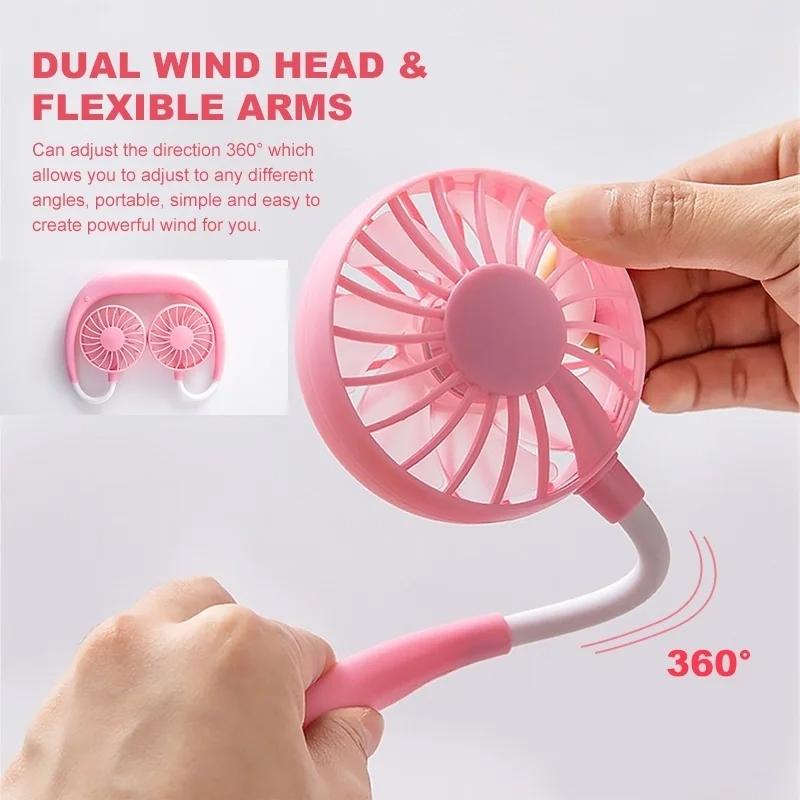 Hand Free Personal Fan - Portable USB Battery Rechargeable Mini Fan - Headphone Design Wearable Neckband Fan Neck lance Fan Cooler Fan (Battery Not included) - Bhavnagar Deodap