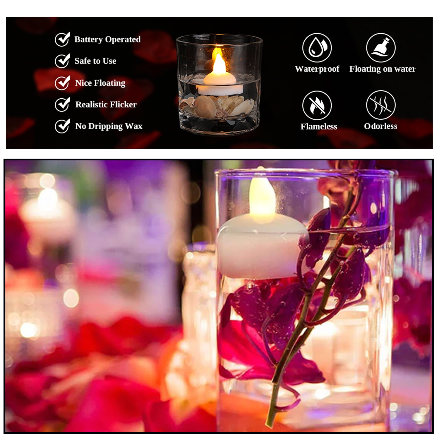 Set of 12 Flameless Floating Candles Battery Operated Tea Lights Tealight Candle - Decorative, Wedding.( Diya , Divo , Diva , Deepak , Jyoti ,) - Bhavnagar Deodap