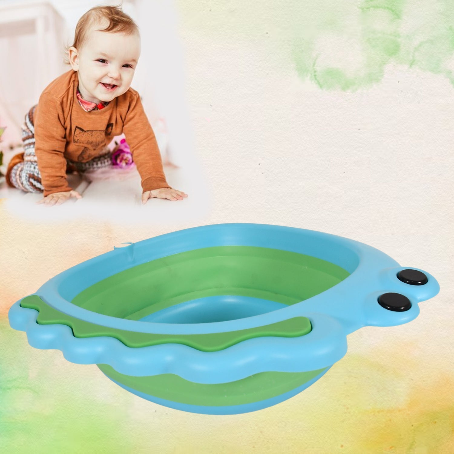 Frog Shape Wash Basin, Space Saving Multi Function Foldable Baby Wash basin Easy Clean Lightweight Thicken for Washing Face for Home (33×31Cm / 1 pc) - Bhavnagar Deodap