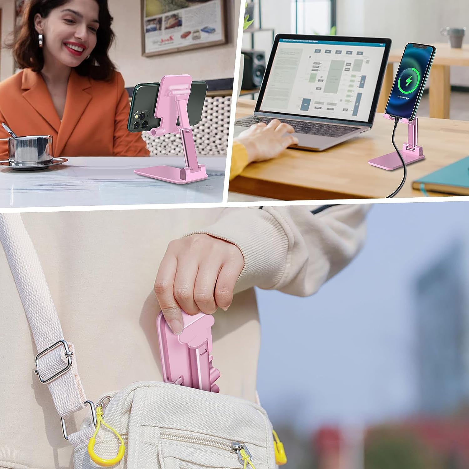 DESKTOP CELL PHONE STAND PHONE HOLDER WITH MIRROR FULL 3-WAY ADJUSTABLE PHONE STAND FOR DESK HEIGHT + ANGLES PERFECT AS DESK ORGANIZERS AND ACCESSORIES - Bhavnagar Deodap