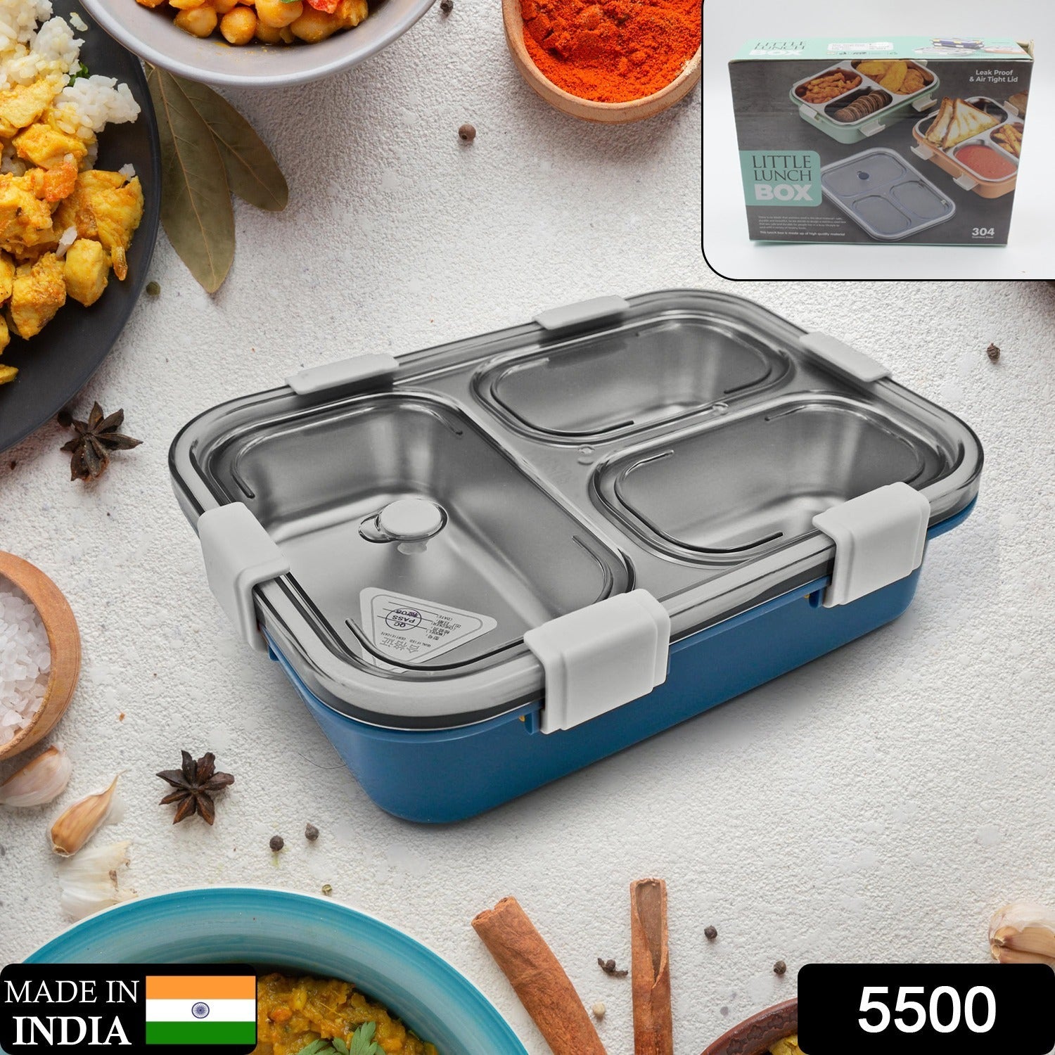 3 Compartment Transparent Stainless Steel Lunch Box for Kids, Tiffin Box, Lunch Box, Lunch Box for Kids, Insulated Lunch Box, Lunch Box for Office Women and Men, Stainless Steel Tiffin Box for Boys, Girls, School Office (Multi Color) - Bhavnagar Deodap