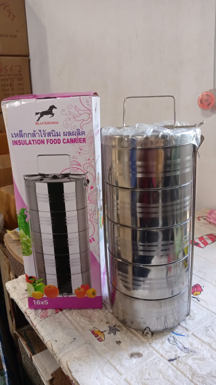 5 Compartment Lunch Box (Stainless Steel): Round Tiffin, Leakproof (16x5") - Bhavnagar Deodap