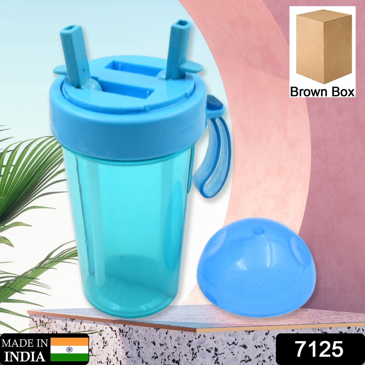 2 Drinks in 1 Cup Water Bottle, Stable Sturdy Dual Use Bottle 2 Straws for Shopping Travel for Outdoor Activities (1 Pc) - Bhavnagar Deodap