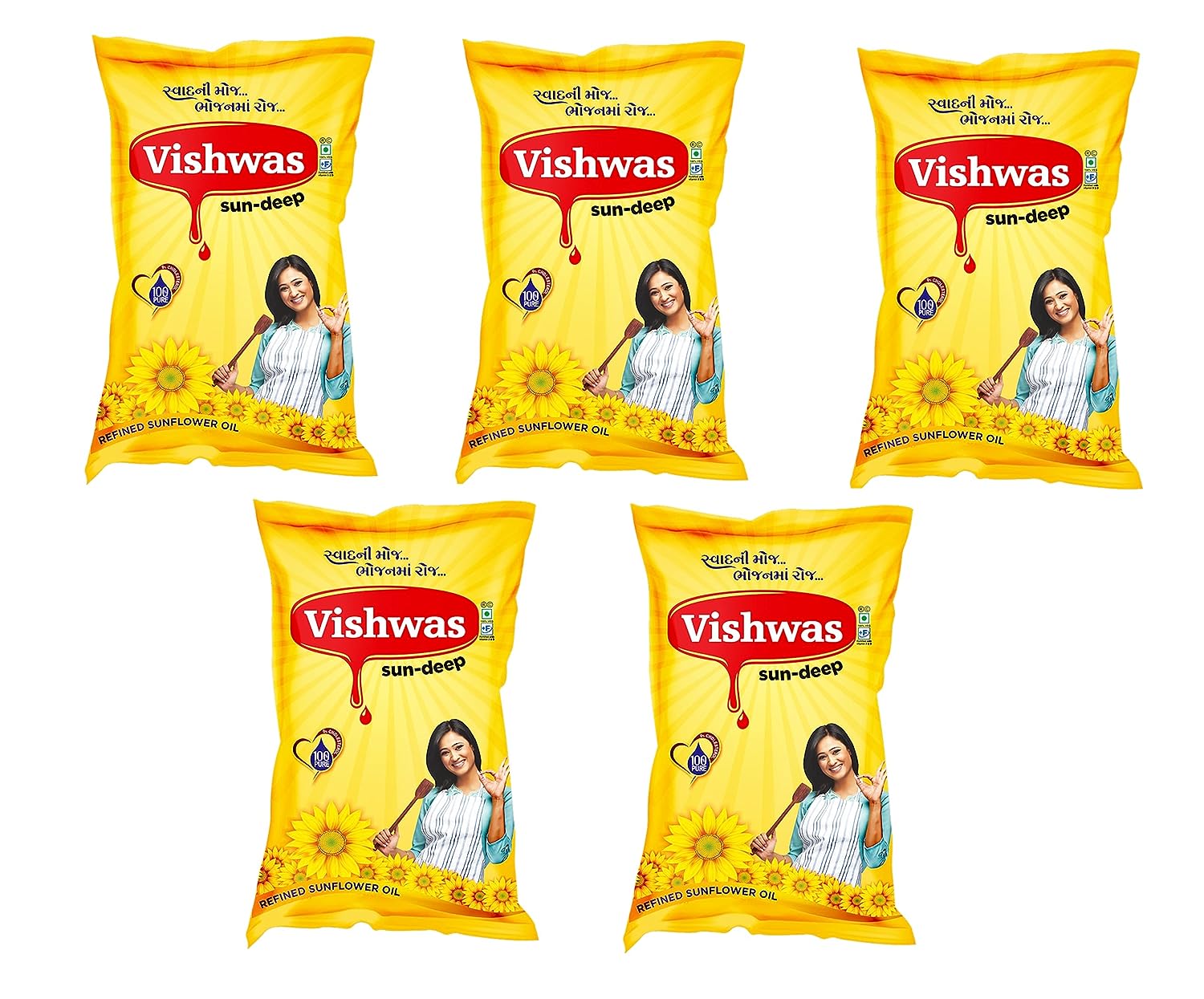 Refined Sunflower Oil 100% Natural and Pure Sunflower Cooking Oil (Pack Of 5) - Bhavnagar Deodap