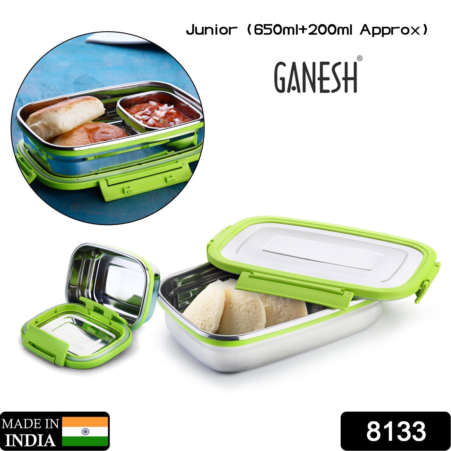 8133 Ganesh Junior Stainless Steel Lunch Pack for Office & School Use 