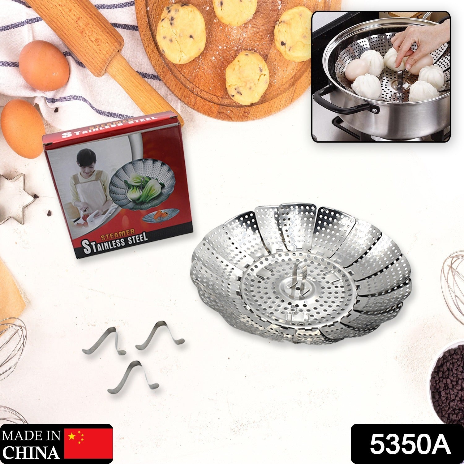 Unique Design Stainless-Steel Heaviest vegetable ,Cooking Foldable Steamer Basket for Kitchen Utensils/Dish Drying Rack/Plate Stand/ Basket - Bhavnagar Deodap