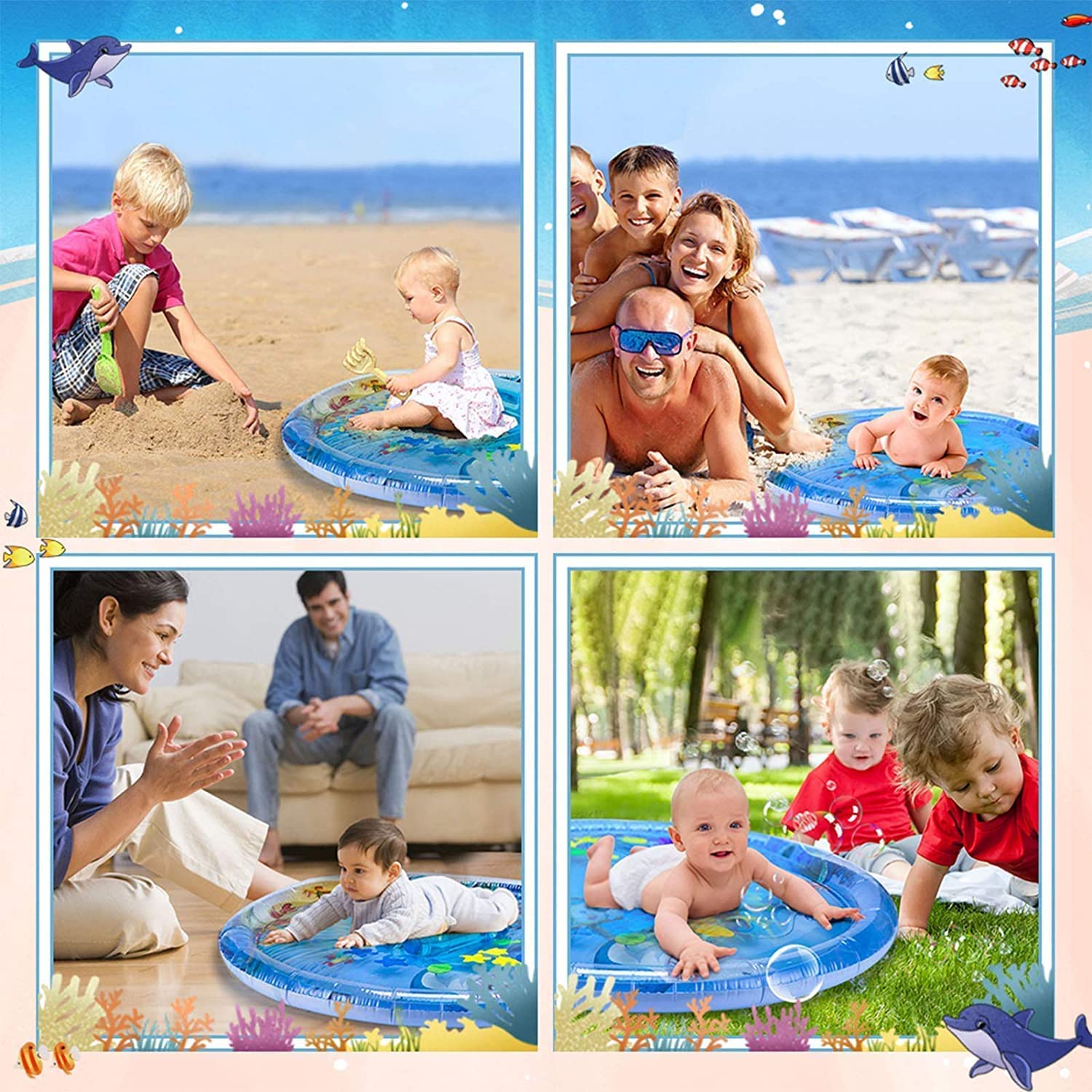 Activity Play Mat,Baby Infant Toddlers Inflatable Water Play Floor Mat Children Growth Activity Tool Baby Water Mat Toy for Baby Round Mat (40 X 40 X 2.5 Inches) - Multicolor