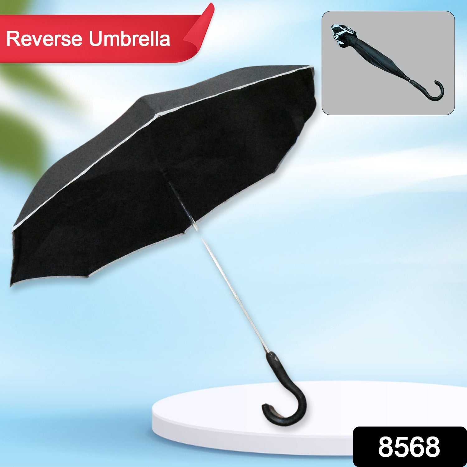 Travel Umbrella Windproof Umbrella Compact Folding Reverse Umbrella Unique Folding Umbrella With U- Shape Big Handle (1 pc) - Bhavnagar Deodap