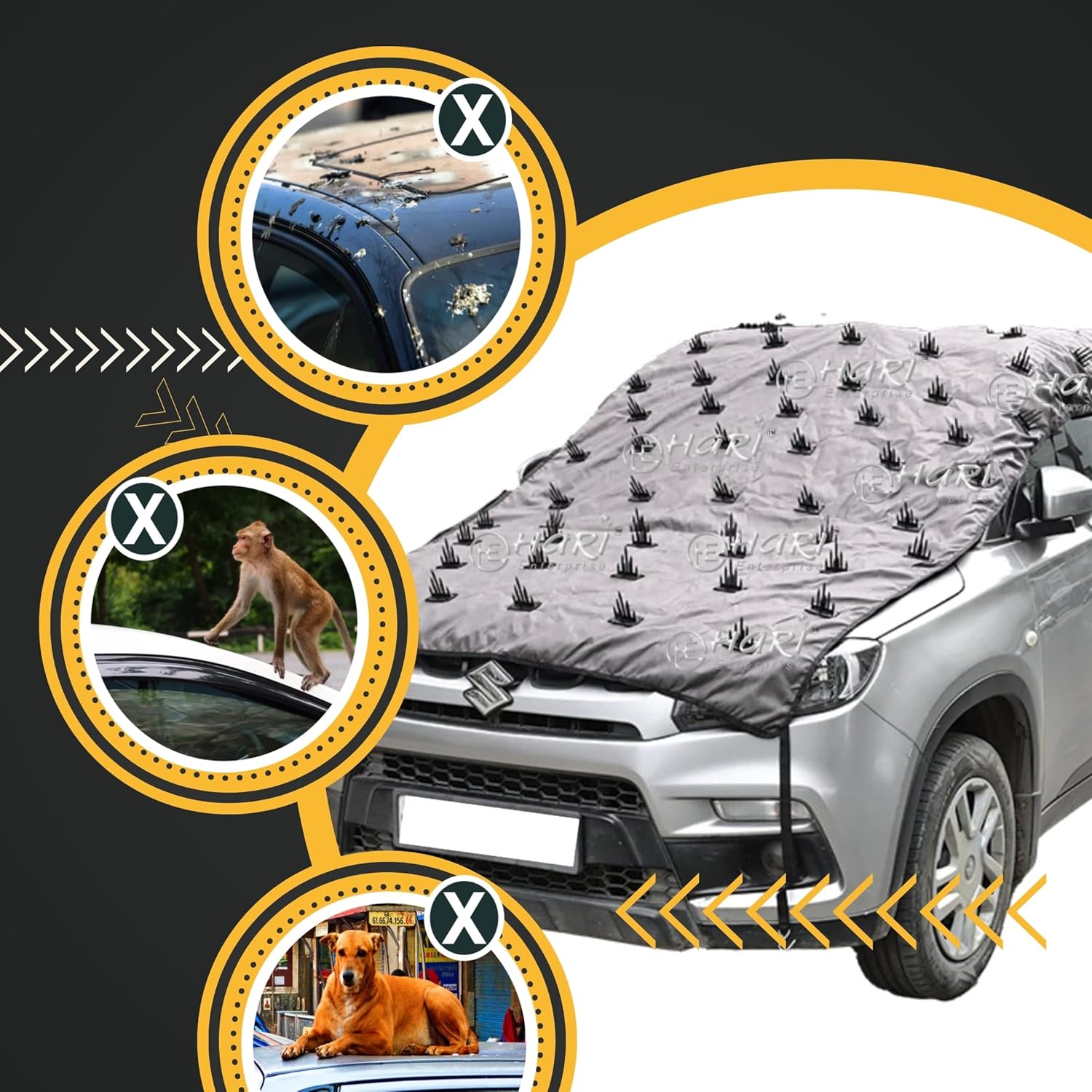 Car Protection Cover Compatible with Sedan/Xuv 15 Fit Roof & Bonnet (Spikes) Universal Size Single Half Pcs Cover (Large), Black