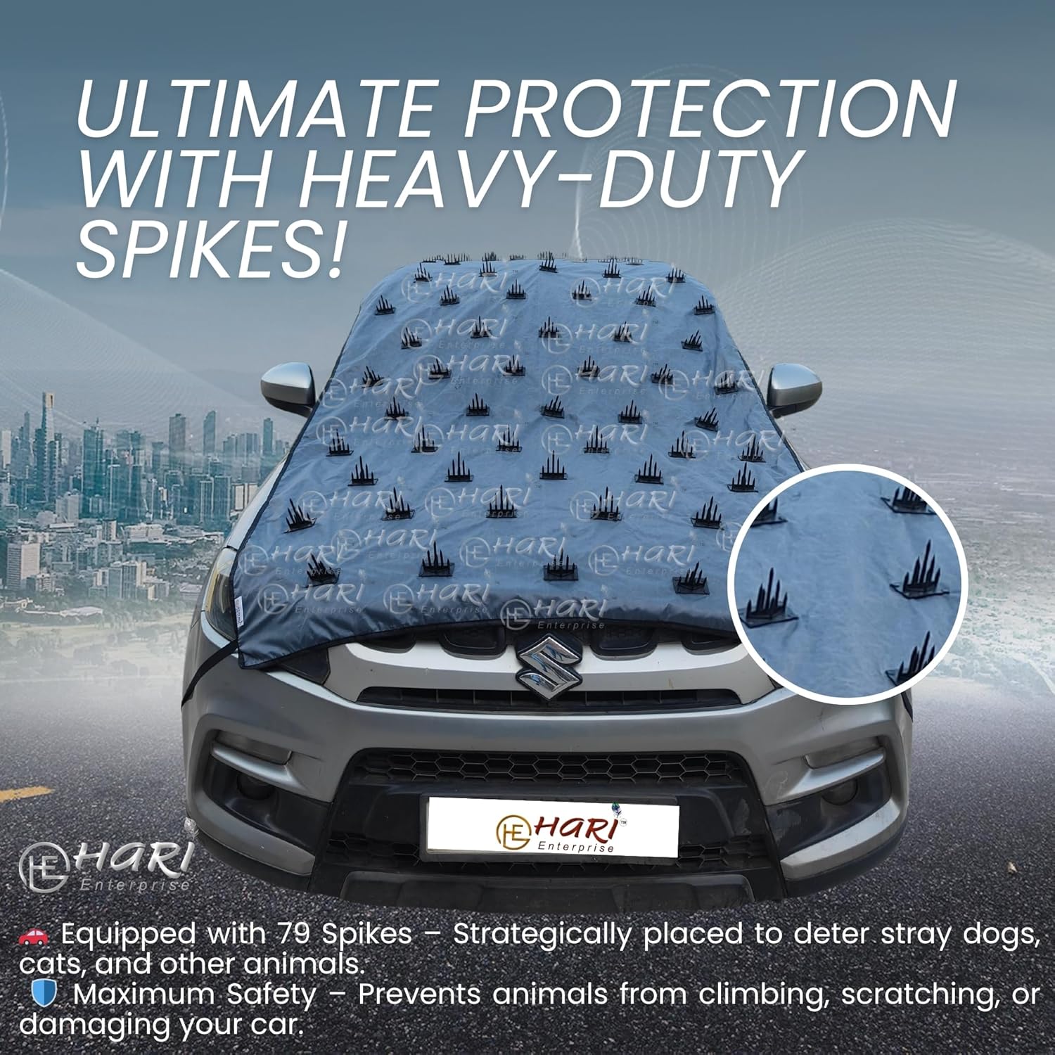 Car Protection Cover Compatible with Sedan/Xuv 15 Fit Roof & Bonnet (Spikes) Universal Size Single Half Pcs Cover (Large), Black