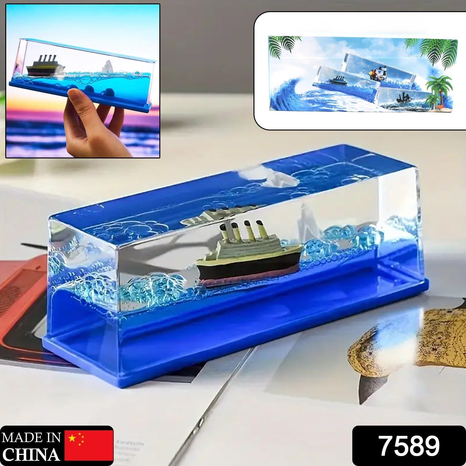 Car Interior Dashboard Decoration Floating Water Cruiser Ship Iceberg Ornament Car Interior Decoration for Birthday Gifts, Home Decor Suitable for Home Show Car Decoration, Gifts, Desk or Paperweight - Bhavnagar Deodap