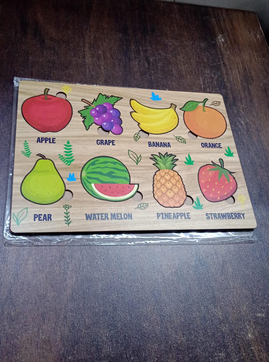 Wooden Fruits Puzzle Learning Educational Board (1 Set / 28×20 Cm) - Bhavnagar Deodap