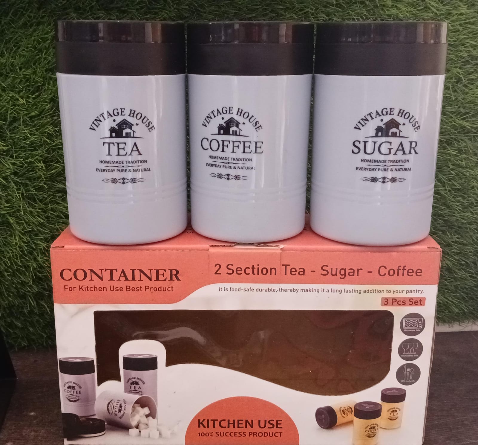 Accurate Seal Tea Sugar Coffee Container - 3 Pcs Plastic Damru Shaped Tea, Coffee, Sugar Canisters Jar, New Airtight Food Seal Containers for Salt, Dry Fruit, Grocery Multicolor (3 Pcs Set) - Bhavnagar Deodap