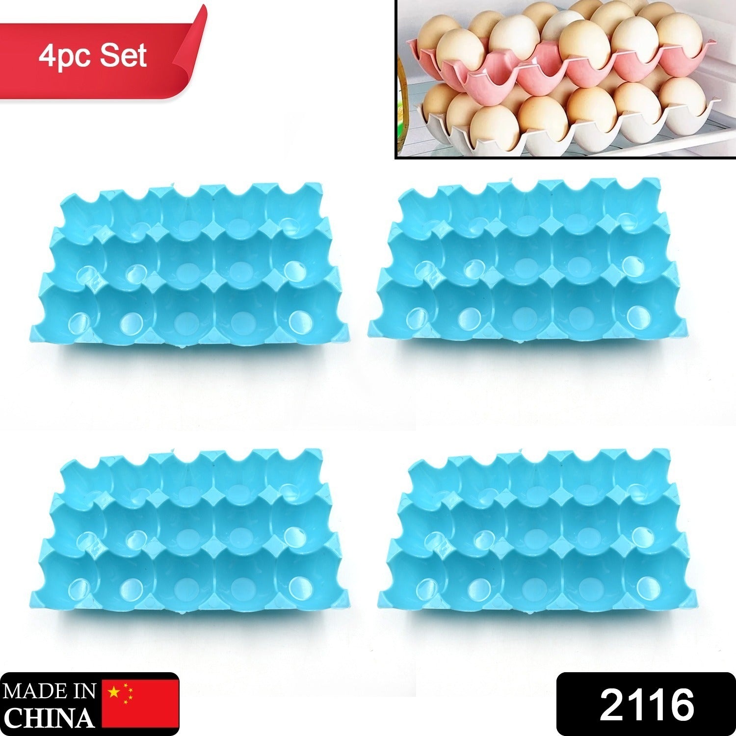 15 Cavity Plastic Egg Tray Egg Trays for Storage with 15 Eggs Holder (4 Pc Set) - Bhavnagar Deodap