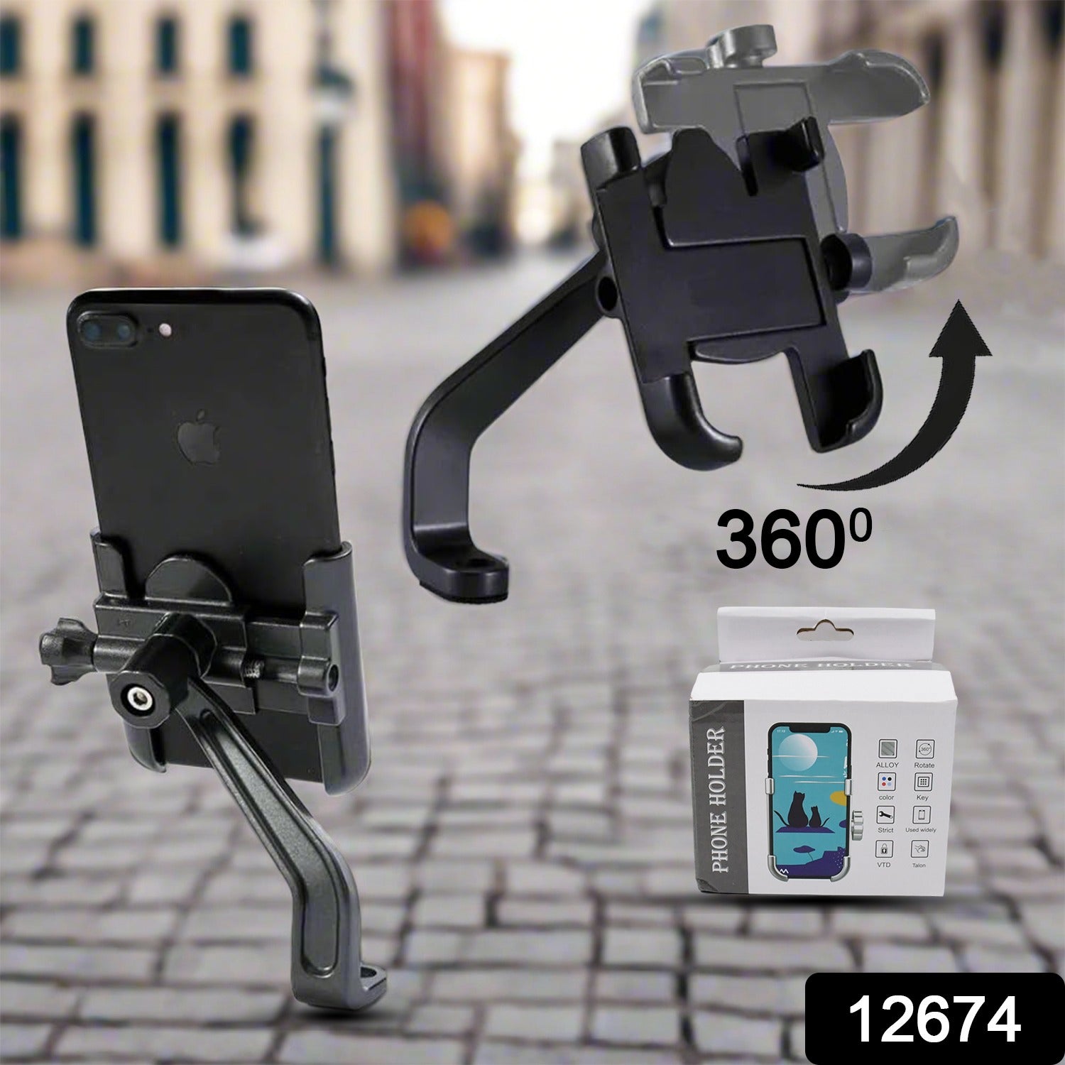 Full Metal Body Bike & Scooty 360 Degree Rotating Mobile Holder Stand for Bicycle, Motorcycle, Scooty for Maps and GPS Navigation Fits All Smartphones (1 Pc) - Bhavnagar Deodap