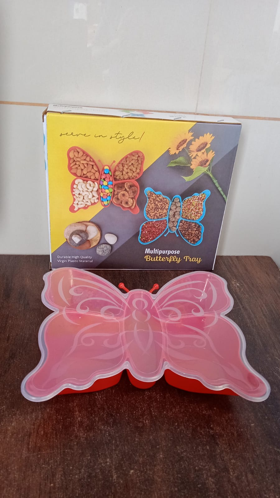 5 Compartment Multipurpose Butterfly Plastic Tray (1 Pc) - Bhavnagar Deodap