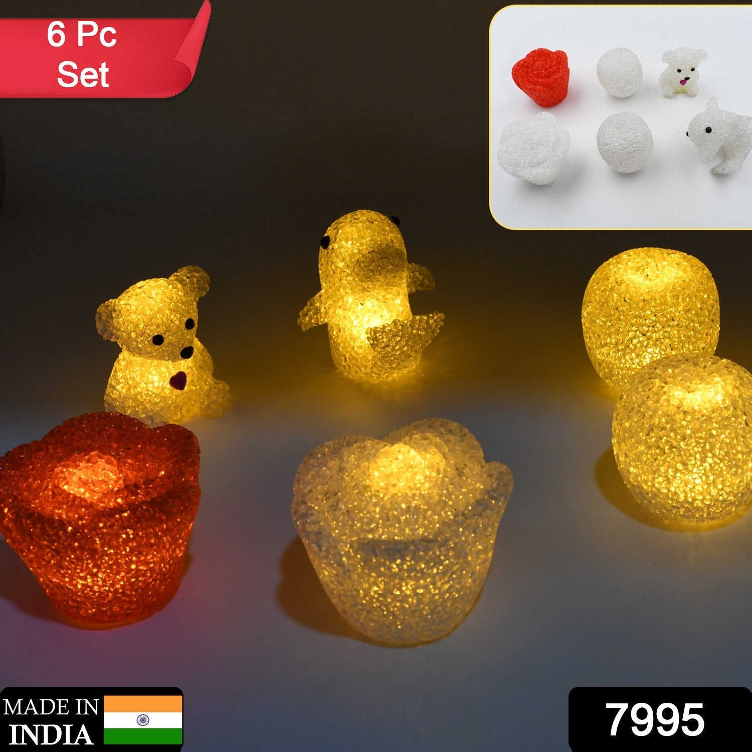 MULTI SHAPE SMALL LIGHT LAMPS LED SHAPE CRYSTAL NIGHT LIGHT LAMP (6 PC SET) - Bhavnagar Deodap