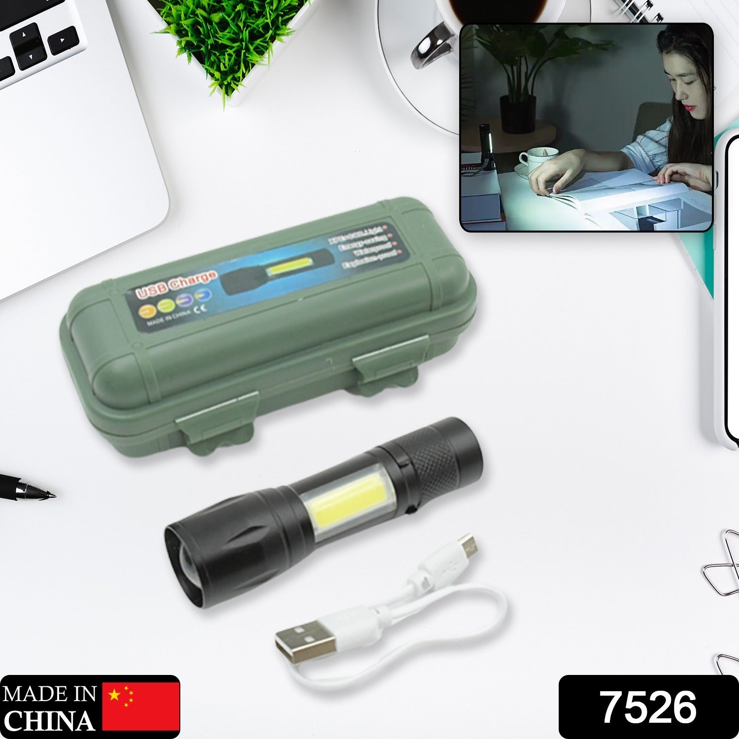 LED Flashlight Rechargeable USB Mini Torch, Ultra Brightest Zoom Flash Light Handheld Pocket Compact Portable Tiny Lamp with COB Side Lantern, High Power Tactical Travel Emergency Flashlights - Bhavnagar Deodap