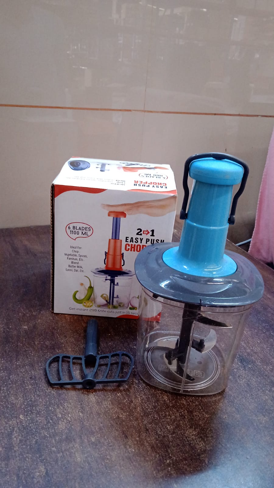 6 Blades Manual Hand-Press Vegetable Chopper (1100 ML) - Bhavnagar Deodap