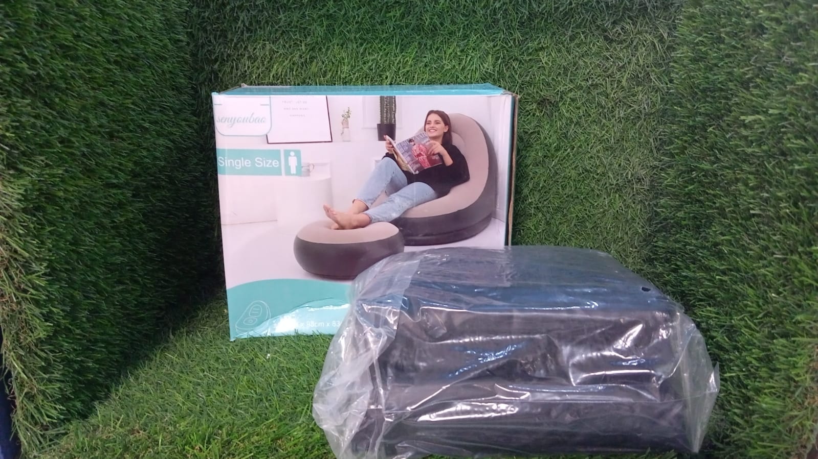 Inflatable Sofa Lounge Chair Ottoman, Blow Up Chaise Lounge Air Sofa, Indoor Flocking Leisure Couch for Home Office Rest, Inflated Recliners Portable Deck Chair for Outdoor Travel Camping Picnic. - Bhavnagar Deodap
