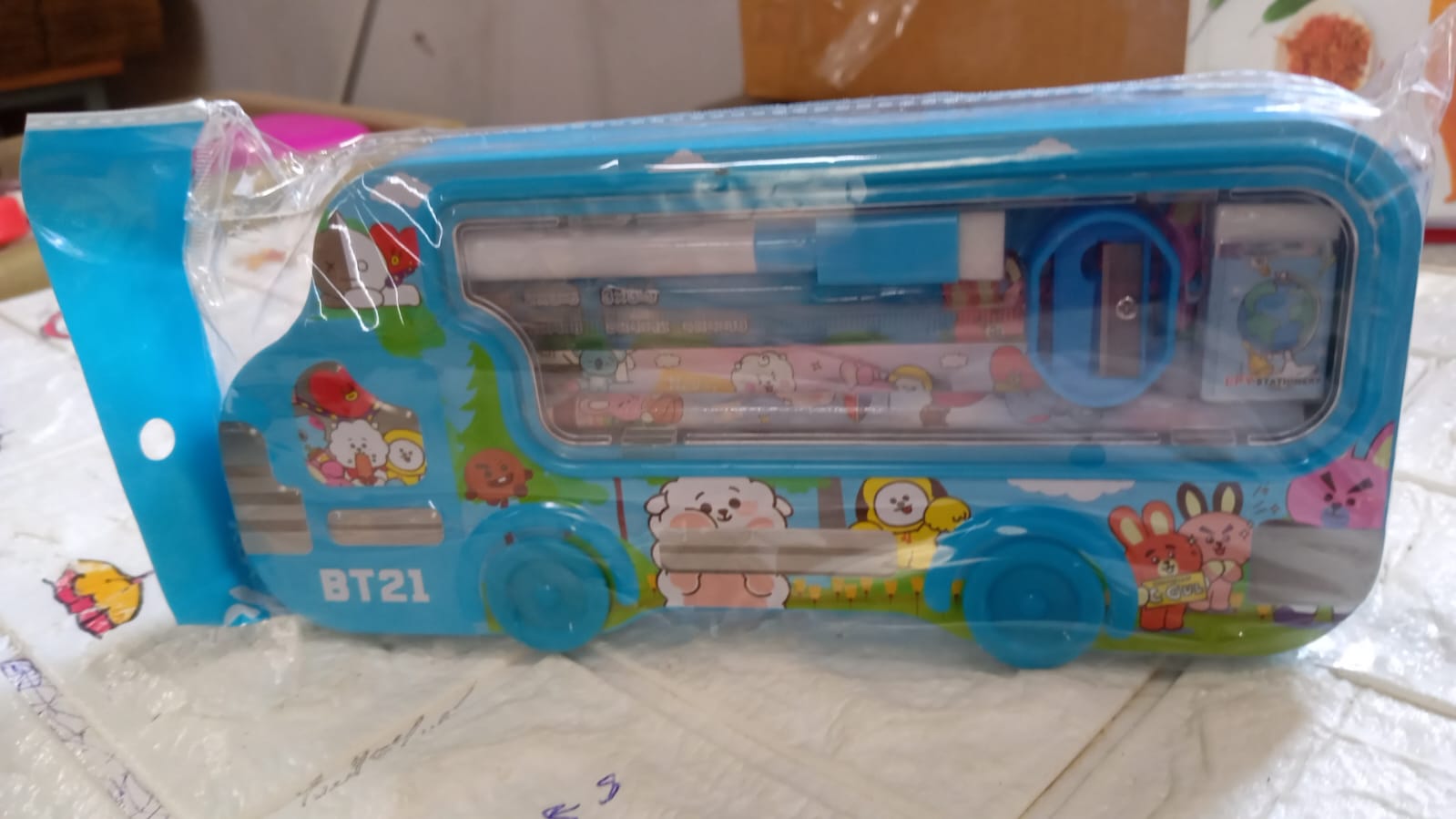 Pencil Box  with Wheels for Girls and Kids, String Operated Case Students School Supplies - Stationery Set Organizer Birthday Return Gift for Kids - Bhavnagar Deodap