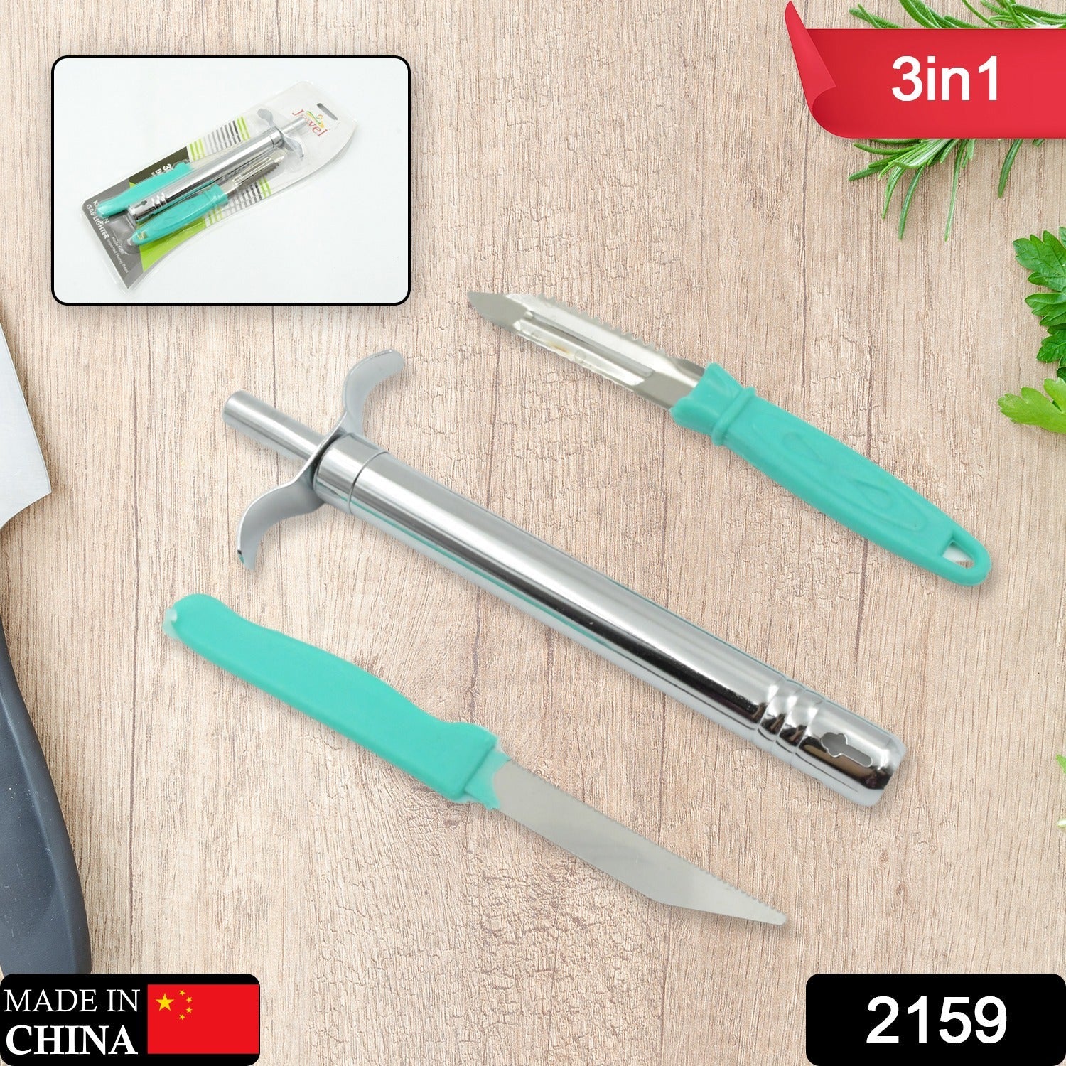 3 In 1 Kitchen Combo - Kitchen Lighter, Stainless Steel Knife and Peeler - Bhavnagar Deodap