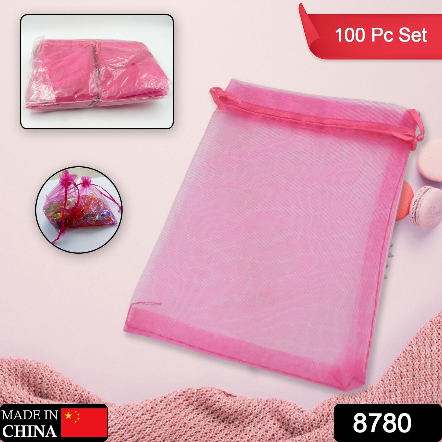 Organza Gift Bags Small Mesh Bags Drawstring Gift Bags Christmas Drawstring Organza Gift Bags, Wedding Party Festival Gift Bags (100 Pcs Set) - Bhavnagar Deodap