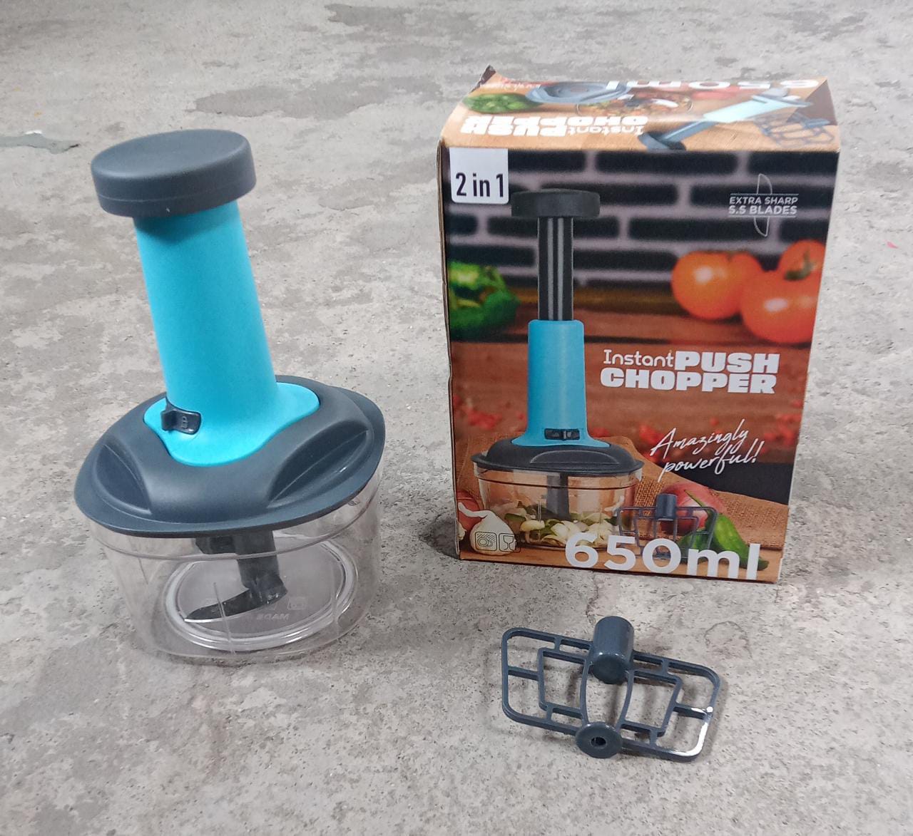 PUSH CHOPPER MANUAL FOOD CHOPPER AND HAND PUSH VEGETABLE CHOPPER, CUTTER, MIXER SET FOR KITCHEN WITH 3 STAINLESS STEEL BLADE. - Bhavnagar Deodap