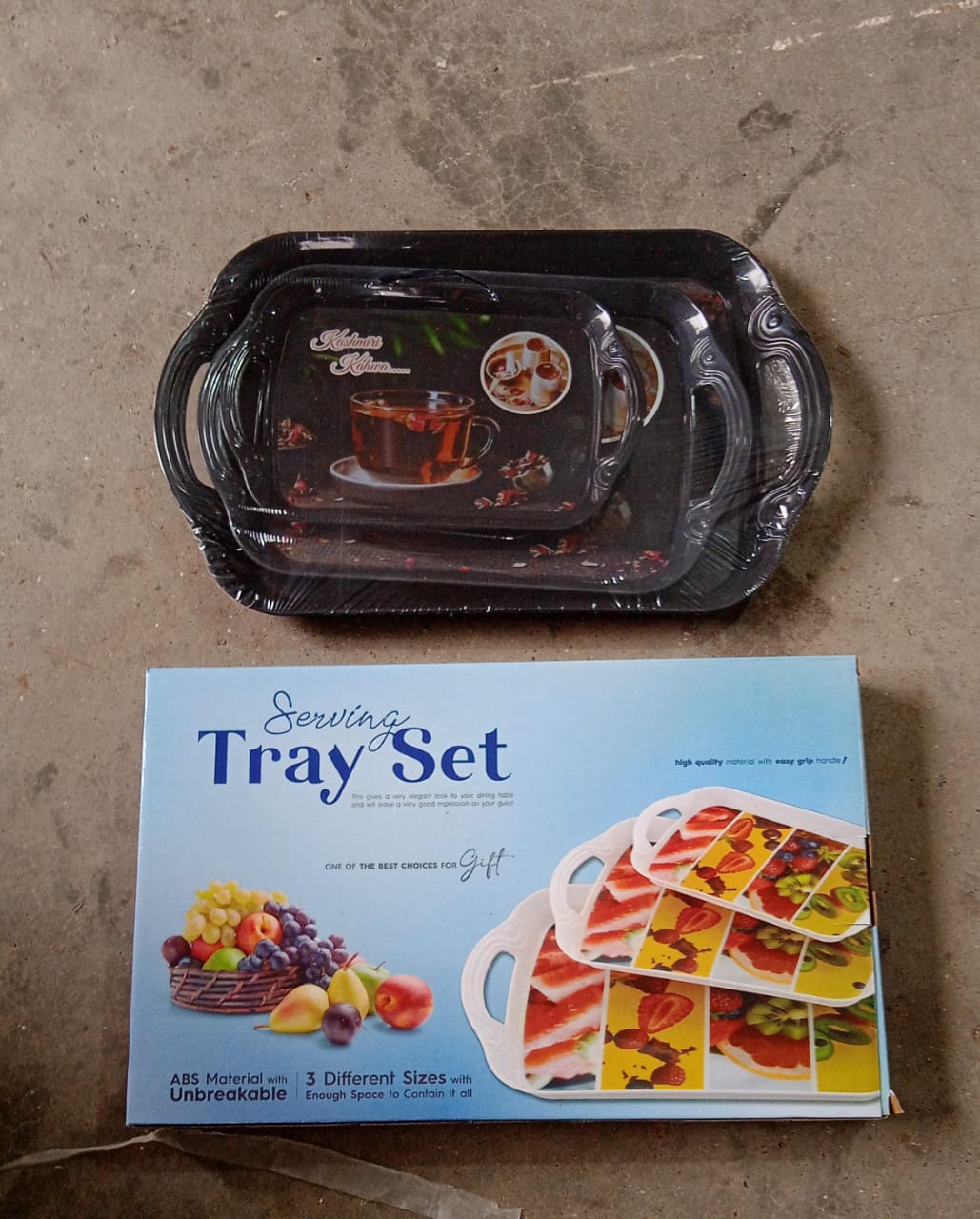 Serving Tray Set  (Pack of 3 Pcs) (Small, Medium, Large) (Multicolour) - Bhavnagar Deodap