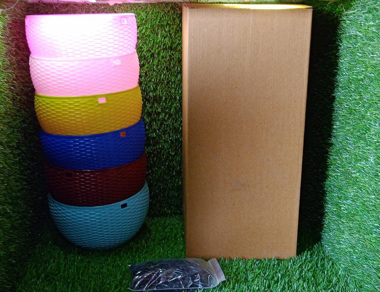 Plastic Hanging Flower Pot and Flower Pot with Chain (6 Pc) - Bhavnagar Deodap