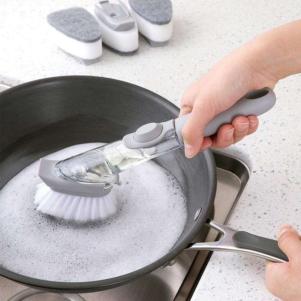 Home & Kitchen Cleaning Brushes, Scrubber, Soap Dispenser Scrub Brush for Pans Pots and Bathtub Sink (2 In 1) - Bhavnagar Deodap