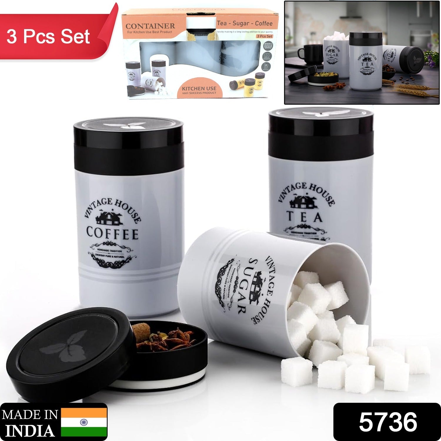 Accurate Seal Tea Sugar Coffee Container - 3 Pcs Plastic Damru Shaped Tea, Coffee, Sugar Canisters Jar, New Airtight Food Seal Containers for Salt, Dry Fruit, Grocery Multicolor (3 Pcs Set) - Bhavnagar Deodap