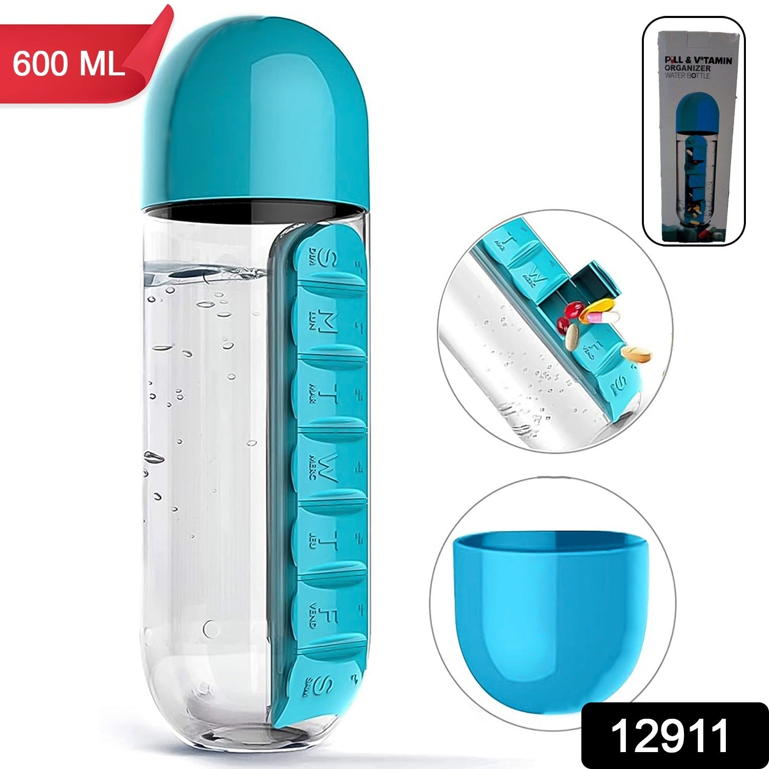 Pill & Vitamin Bottle, Water Bottle Multi Functional Use for Traveling & Outdoor Use Water Bottle, Travelling kit, Summer Special Bottle (600 Ml /  Mix Color ) - Bhavnagar Deodap