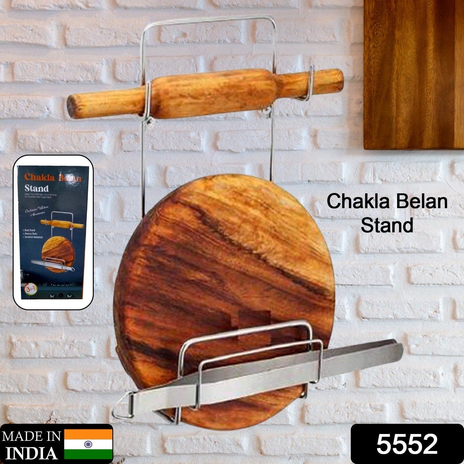 Chakla Belan Chimta Stand Rolling Pin Board Tong Holder Silver Stainless Steel Multi-Purpose Rack for Kitchen (1 Pc ) - Bhavnagar Deodap
